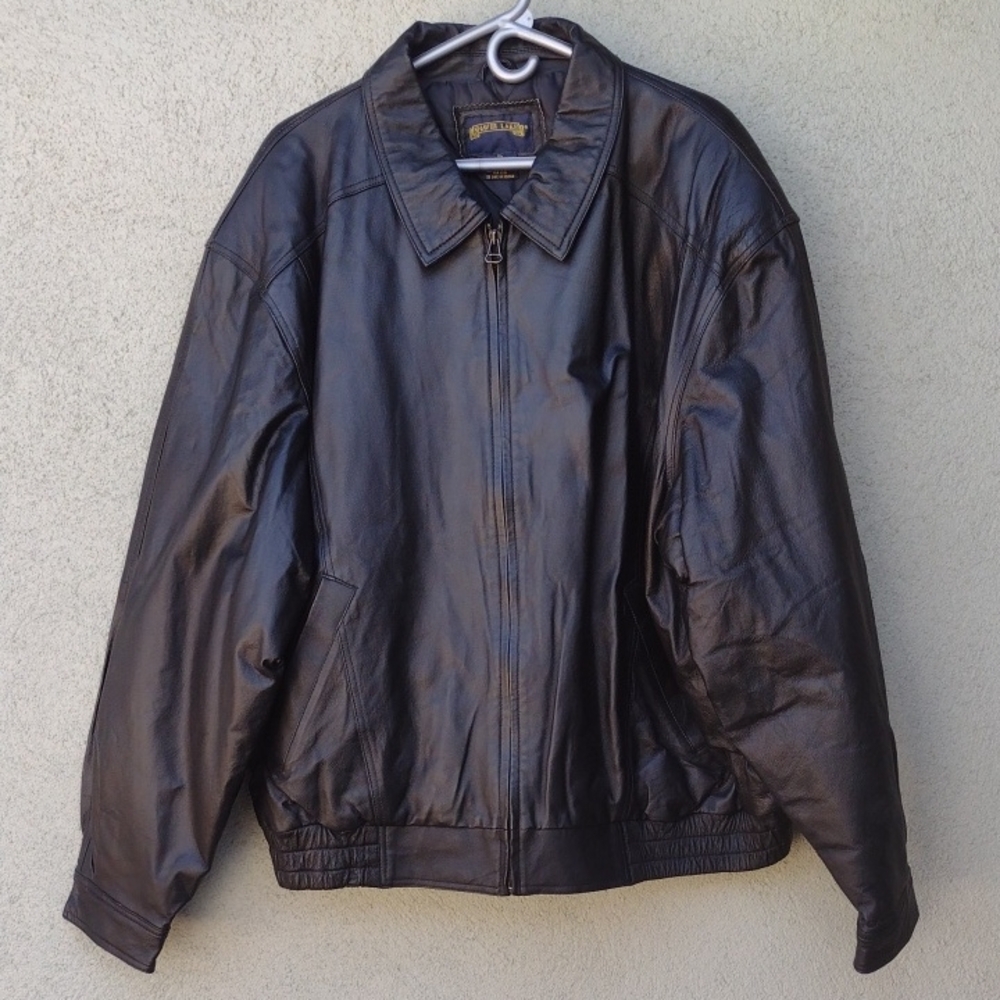 Shaver Lake Black Leather Aviator Style Jacket Men's 2XL